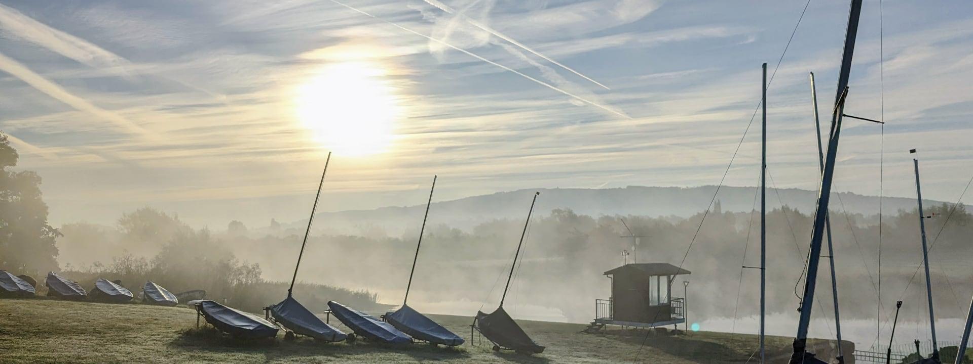 Misty morning at Arden Sailing Club on the River Avon, Defford, Worcestershire